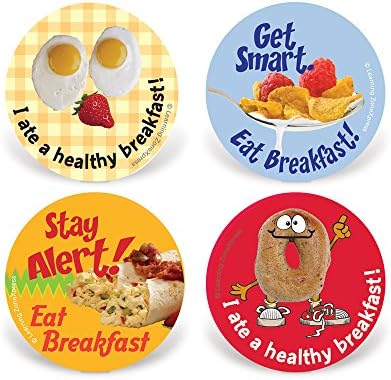 200 School Nutrition Stickers | Breakfast Stickers | 2" Diameter, 4 Designs, 200 Stickers per roll