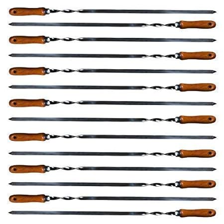 Andreas Dell 14x Grillspieße Schaschlikspieße Fleischspieße Edelstahl 550x10x2mm mit Holzgriff