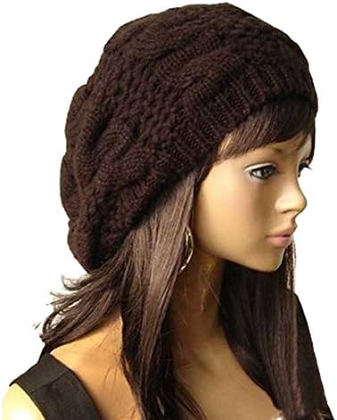 TININNA Winter Warm Baggy Beret Chunky Knitted Braided Beanie Hat Baggy Beret Braided Crochet Knit Hat for Women Girls