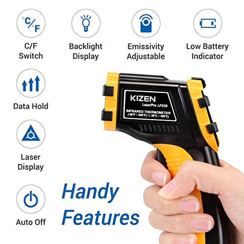 Kizen LaserPro LP220 Infrared Thermometer NonContact Digital Laser Temperature Gun with LCD