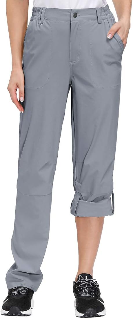 Libin Women's Hiking Pants Lightweight Quick Dry Convertible Roll Up Outdoor Capri Pants, UPF 50, Stretch, Water Resistant: Clothing