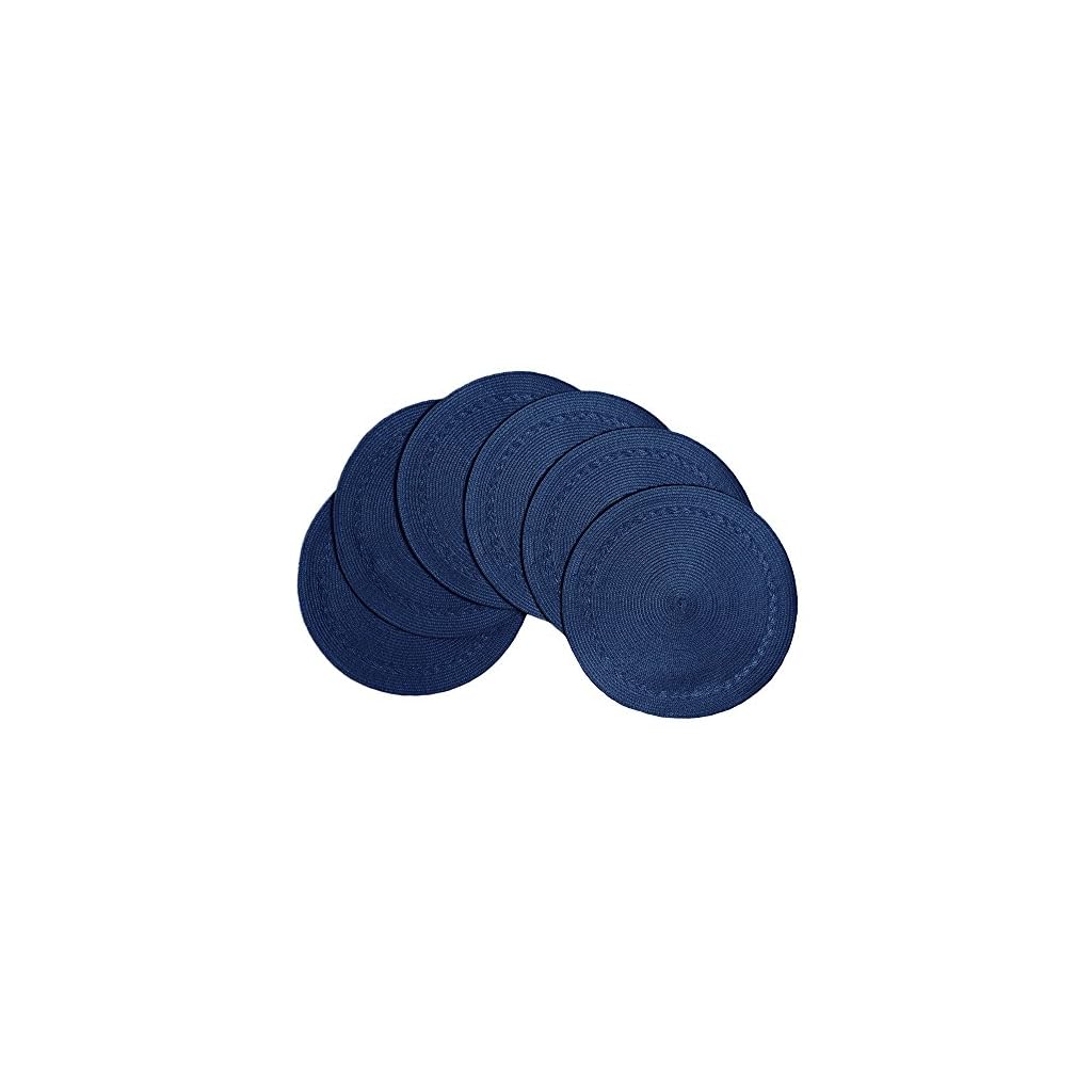 Benson Mills Braided Edge Round Placemats (Set of 6), 15", Navy LAVORIST