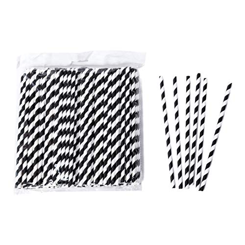 200 Pack Black and White Striped Paper Straws for Halloween Party Supplies for Kids Adult Accessories Biodegradable Vintage Drinking Birthdays Parties Celebrations