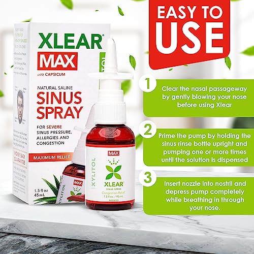 Xlear MAX Saline Nasal Spray, Natural Formula with Xylitol, Capsicum