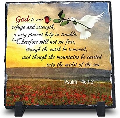 God Is Our Refuge And Strength, A Very Present Help Psalm 46:1-2 (7.5X7.5, KJV) | Superior Religious Inspirational Home Décor Christmas Gifts Slate | Christian Home Plaque Stone Gift