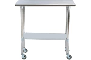 GUDESEN Stainless Steel Work Table w/ Undershelf and Casters,48" x 30" inch Commercial Kitchen Work & Prep Table for for Restaurant, Home and Hotel.