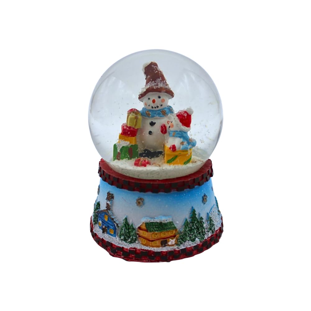 Beautiful Small Snow Globe with Snowman with Blue Scarf, Dimensions Approx. 9 x 7 cm/Diameter 6.5 cm