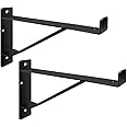 Heavy Duty Shelf Brackets 16 inch, Industrial Wall Brackets with Lip Metal Storage Brackets Outdoor/Indoor Include Screws 2 Pack Black