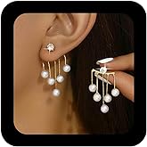 IRCOMULTI Boho Pearl Tassel Dangle Earrings Pearl Ear Jacket Earrings Cz Crystal Stud Earring Vintage Gold Pearls Front Back Earring Jewelry for Women
