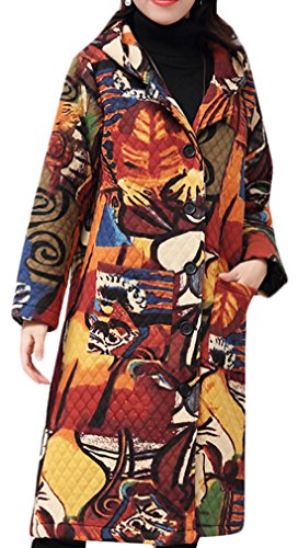 ouxiuli Women's Winter Print Loose Puffer Hooded Jacket 3 S
