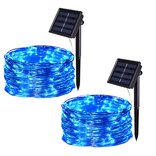 HONGM Solar String Lights Outdoor, 100 LED Waterproof Fairy String Decorative Copper Wire Lights for Wedding, Patio, Bedroom, Party, Christmas (2Pack) (Blue)
