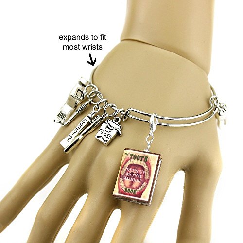 The TOOTH BOOK Vintage Dentistry Clay Mini Book Expandable Bangle Bracelet by Book Beads SALE