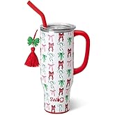 Swig Life 30oz Mega Mug, 30 oz Tumbler with Handle and Straw, Cup Holder Friendly, Dishwasher Safe, Extra Large Insulated Tumbler, Stainless Steel Water Bottle (Ribbons and Bows)