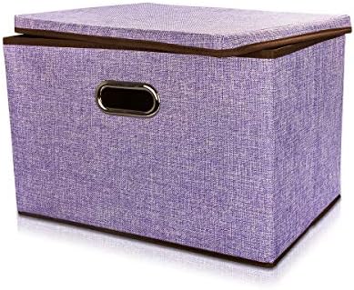 Drhob Foldable Storage Bins Cubes Basket with Lid and Dual Handles, Large Fabric Storage Box Drawer Cloth Closet Shelf Nursery Containers Toy Organizer for Home Office Bedroom,Purple