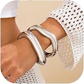 Salircon Gold Bangle Bracelets for Women Gold Wide Chunky Bracelets Trendy Hinged Cuff Open Chunky Bracelet Irregular Jewelry