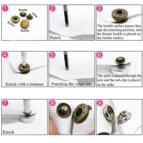 100 Set Di Bottoni In Metallo ，Rivetto in Pelle Doppio Testa con Kit di Attrezzi di Riparazione - Bottoni A Pressione per Cuoio fai da te Decorazione Arte e Artigianato Argento e Bronzo（15mm）