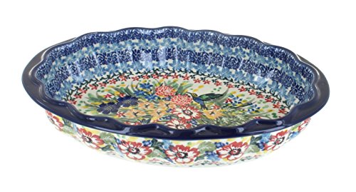 Click Here to See More Images Blue Rose Polish Pottery Hummingbird Scallop Baking Dish