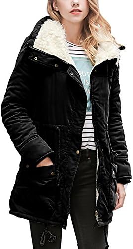 Lobinsun Women's Classic Parka Jacket Faux Fur Lining Coat With Waist Drawstring Black XXL