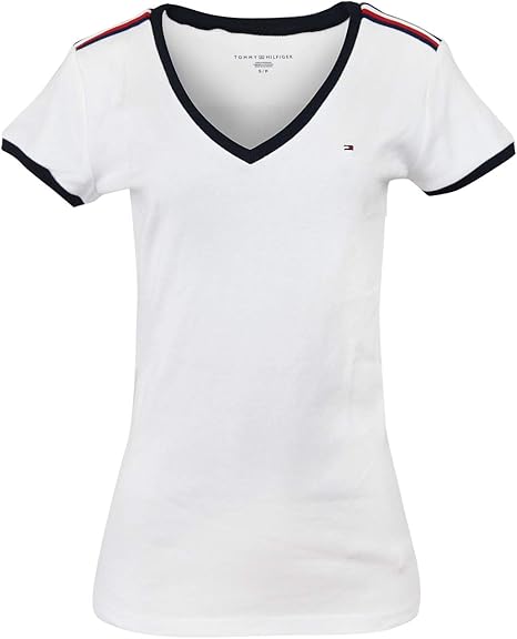 Amazon トミーヒルフィガー Tommy Hilfiger レディース Vネック Tシャツ ロゴ フラッグ 半袖 アメカジ ファッショ Tシャツ カットソー 通販
