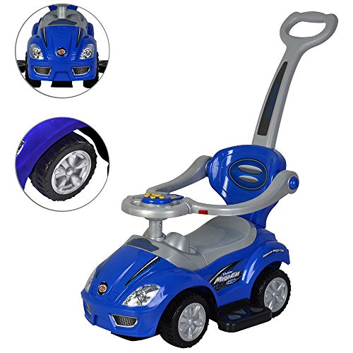 ChromeWheels 3 in 1 Ride on Toys Pushing Car with Guardrail,Mega Car for Toddler Wagon Handle Stroller,Color Blue