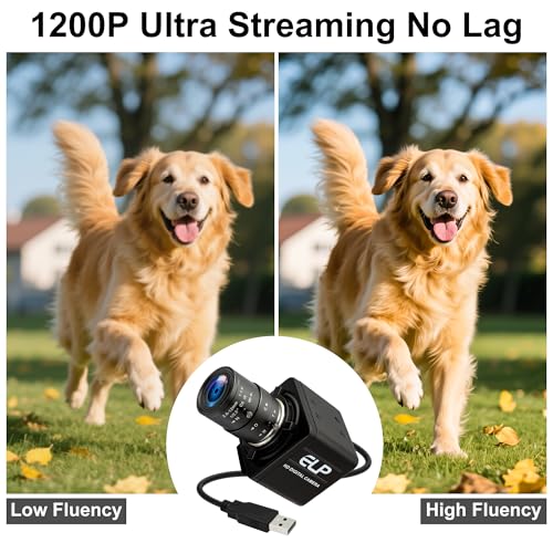 ELP 90fps Global Shutter USB-Kamera 1200P Golfschwungkamera mit hoher Bildrate, 5-50mm 10x manuelles Zoomobjektiv, Industriekamera für Bildverarbeitung, Lightburn, Jetson Nano, Live-Streaming