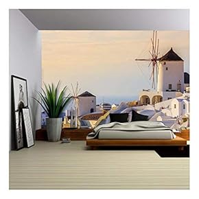 Famous View of Oia Village at The Island Santorini, Greece in Sunset Rays - Removable Wall Mural | Self-Adhesive Large Wallpaper - 66x96 inches