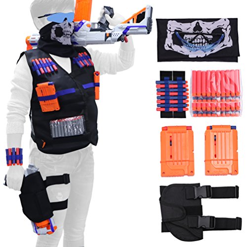 Kids Nerf Tactical Vest Kit With 40 Darts, Clips & Protective Gear For N-Strike Elite