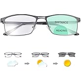 PEEPAI Photochromic Bifocal Reading Glasses UV Sun Readers Sunglasses Computer Anti Blue Light Glare Eyeglasses for Men Women