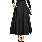 RANPHEE Women's Ankle Length High Waist A-line Flowy Long Maxi Skirt with Pockets