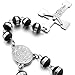 INBLUE Men,Women's Stainless Steel Rubber Pendant Necklace Silver Tone Black Virgin Mary Jesus Christ Crucifix Cross Rosary 26 Inch Chain