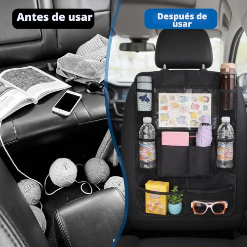 JIYANA 2 Pieces Car Seat Organizer for Children, Car Seat Protector in 600D Oxford Fabric, Wear-Resistant, Seat Organizer for Backrest with 10 Multifunctional Pockets