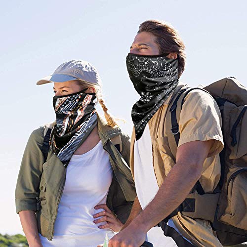 AOGE 3 Pack Elastic face mask Bandana with Ear Loops, Summer face Cover Neck Gaiter Scarf, Unisex Balaclava face mask Reusable Washable