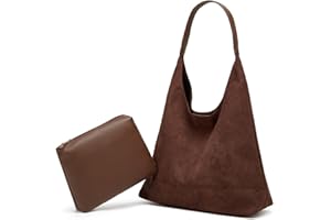 RUNGION Slouchy Suede Shoulder Bags for Women Large Tote Purse Retro Soft Handbag Casual Work Ladies Top Handle Satchel 2pcs