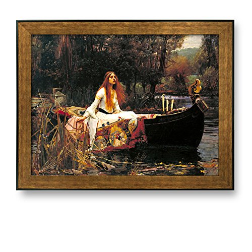 Framed Art The Lady of Shalott (1888) by John William Waterhouse Famous Painting Wall Decor Bronze and Black Frame