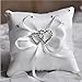 Hosaire Ring Bearer Pillow 4 x 4 inches Bow Rhinestone Double Heart Ring Pillow Wedding Decoration White