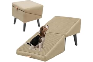 2-in-1 Dog Stairs & Step Stool, Convertible Pet Ramp for Small Dogs, Elderly Pets, Folding Non-Slip Dog Steps for Bed & Couch