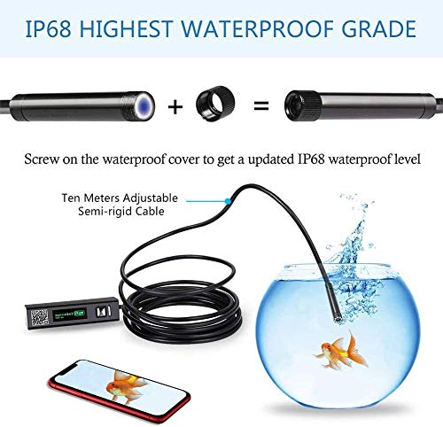 WiFi Endoskop, Kabelloses Inspektionskamera WiFi Endoskopkamera 1200P HD wasserdichte 10M Halbsteife Kabel Boreskope… – Bild 7