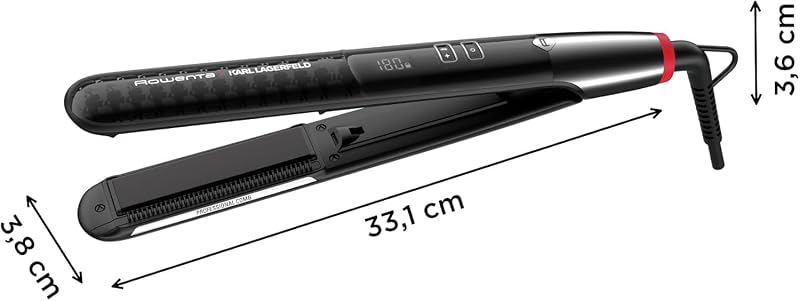 Rowenta x karl lagerfeld k/pro stylist sf467l - alisador de cabelo com revestimento cerâmico, 8 temperaturas, alisamento e ondulação, sistema de travamento, pente integrado, inclui bolsa de higiene e grampos de cabelo