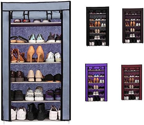 Leoneva 6-Tier 18-Pairs Space-Saving Free Standing Shoe Racks, Shoe Shelf Storage Organizer Cabinet Tower with Dustproof Waterproof Non-woven Fabric Cover(US Stock) (Silver)