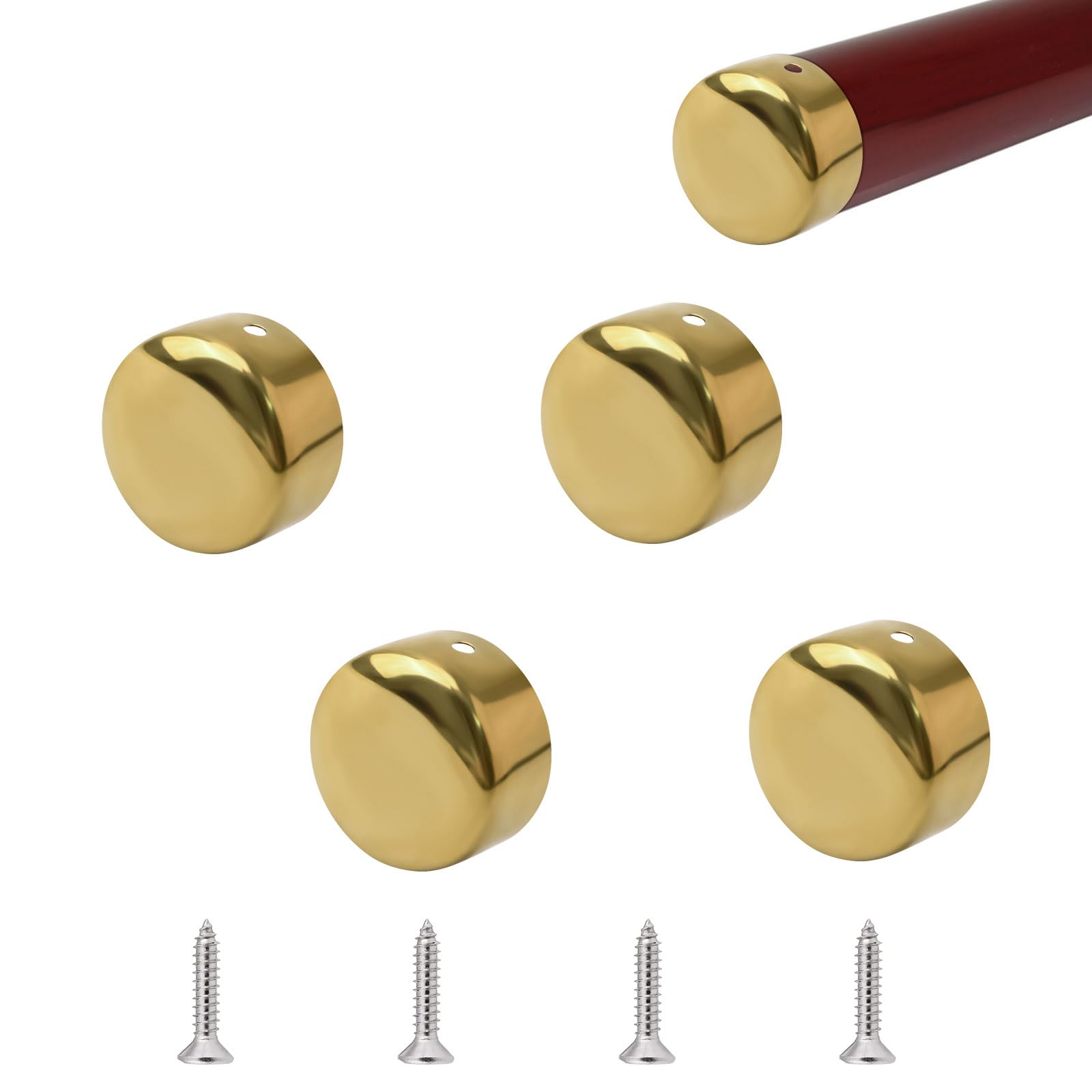 UFURMATE Handrail End Cap, 4PCS 45mm Inner Diameter 201 Stainless Steel Round Handrail End Caps Staircase Steps Hand Rail End Cover Handrail Fittings (Gold)