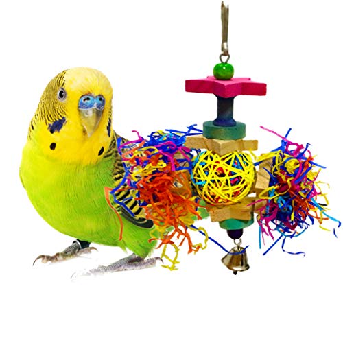 Luffy Star Shredder Bird Toy, 9×6 Inches, Brightly Colored Playtoy of Rattan, Wood and Shredded Paper, Safe for Small and Medium Parrots, Cockatiels, Lovebirds and Finches