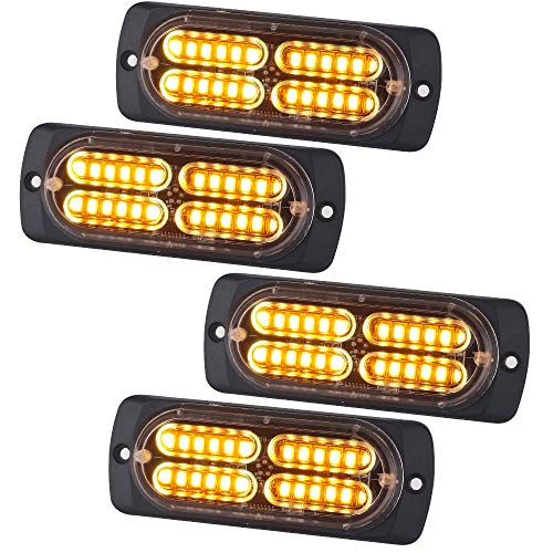VKGAT 4pcs 24-LED Sync Feature Super Bright Truck Pickup Car Emergency Beacon Flash Strobe Light Warning Construction Strobe Light Waterproof Surface Mount (Amber)
