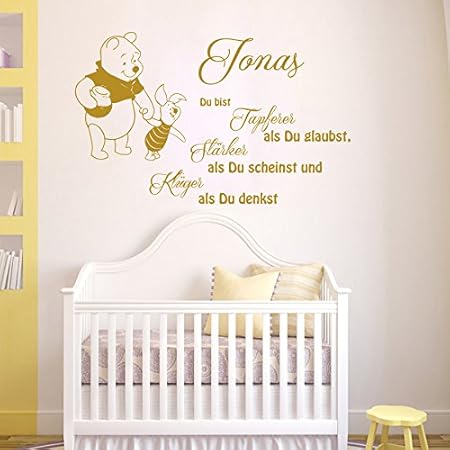 Vinyl Wandtattoo Zitat Du bist Tapferer Als Du Glaubst Stärker Als Du Scheinst und Klüger Winnie Puuh the Pooh mit Namen für 