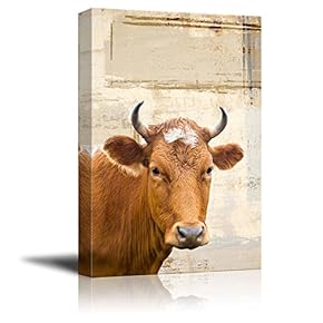 Canvas Print Wall Art - Yellow Cattle on Rustic Abstract Background - Gallery Wrap Modern Home Art | Ready to Hang - 12x18 inches