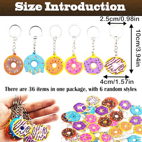 36pcs Sweet Donut Keychain Decorations Party Favors Sweet Doughnut Theme Birthday Party Supplies for Birthdays & Events Wallet Keyrings Pendant Souvenirs Reward Gifts Available in 6 Colors