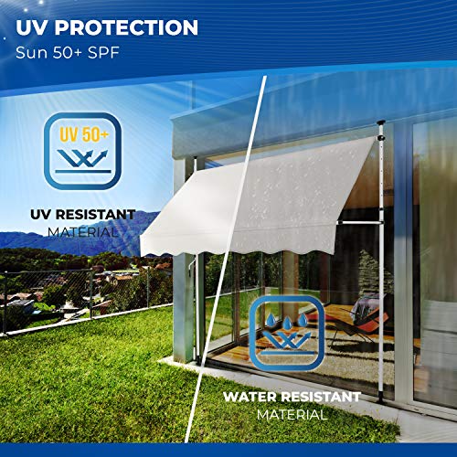 tillvex Klemmmarkise 250cm Beige mit Handkurbel Balkon | Balkonmarkise ohne Bohren | Markise UV-beständig… – Bild 7