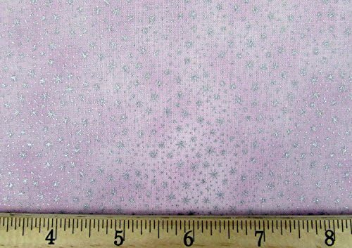 Angels and Fairies Fabric Light Pink Background With Silver Metallic Stars From Elizabeth Studios Sold by the Yard