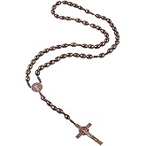 Wooden Rosary Beads, 30cm Brown Rosary Necklace, Premium Solid Walnut Blessed Rosary for Men Women, Dangling Cross Pendant Rosarios Catolicos, Prayer Beads First Communion, Religious Christian Gift