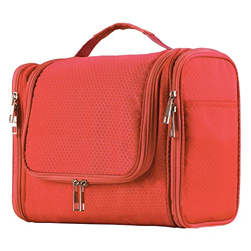 Extra Large Capacity Hanging Toiletry Bag for Men & Women, Portable Waterproof Bathroom Shower Bag, Lightweight Dopp kit Shaving Bag, Sturdy Metal Hook Organizer Makeup Bag (Orange)