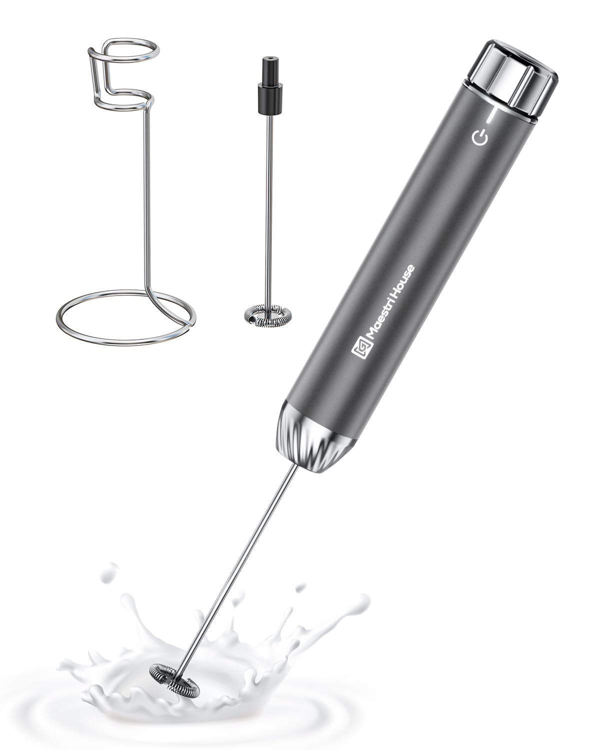 Maestri House Rechargeable Milk Frother with Stepless Speed Control, Handheld Electric Foam Maker Waterproof Detachable Stainless Steel Whisk Drink Mixer Foamer for Lattes, Cappuccino, LunaFro Max